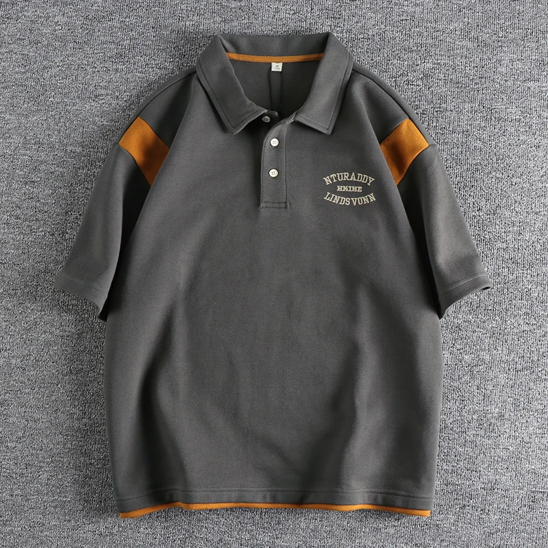 

Heavyweight Knit Mesh Polo Shirt for Men with Simple Letter Embroidery and Color Blocking