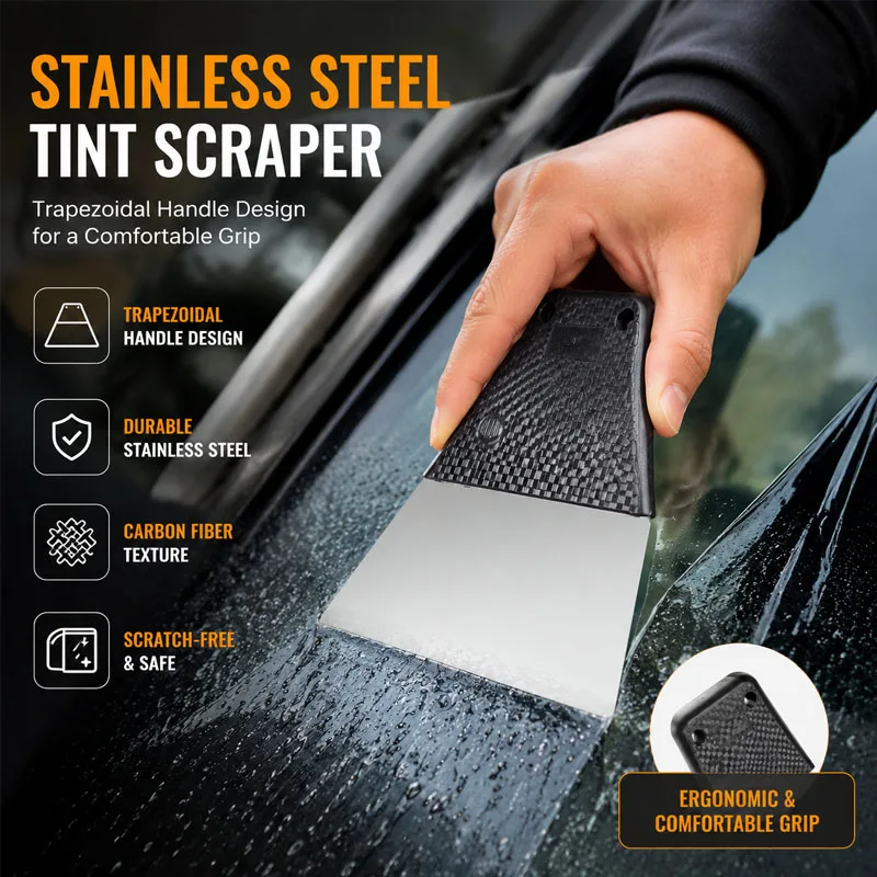 SEAMETAL Stainless Steel Window Tint Scraper Carbon Fiber Handle Squeegee for Car Vinyl Wrap Film Installation Glass Cleaning