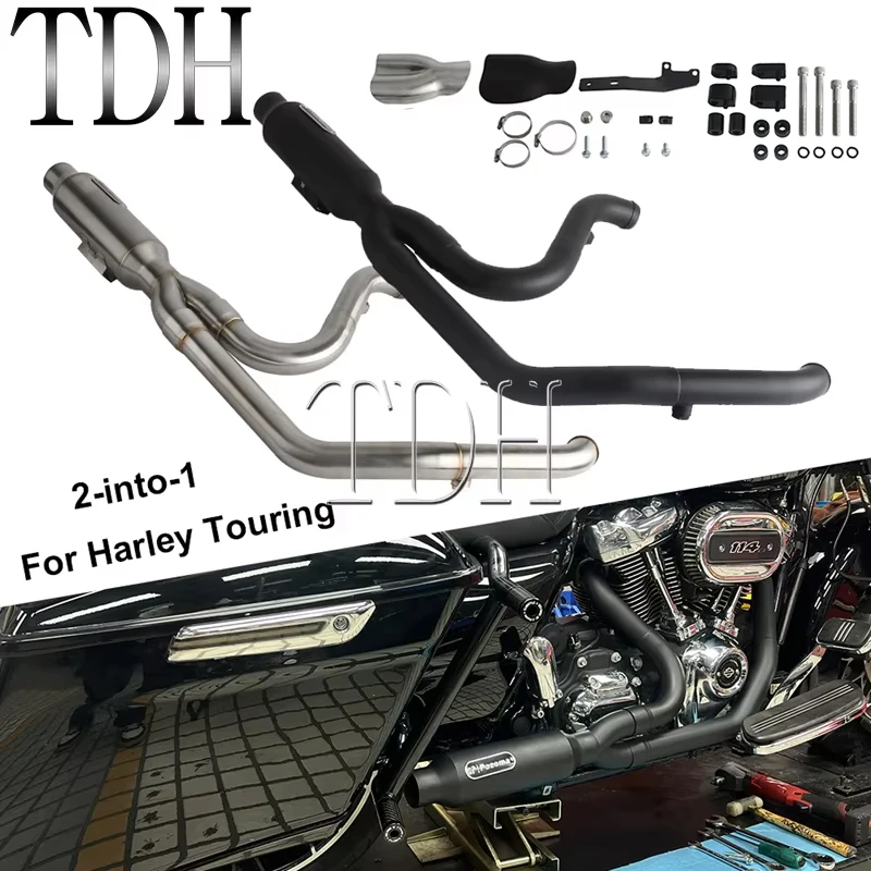 For Harley Road King FLHR 2017-2022 Special FLHRXS 17-25 2-into1 Escapes Tube Motorcycle Exhaust Muffler Pipe Exhaust Systems
