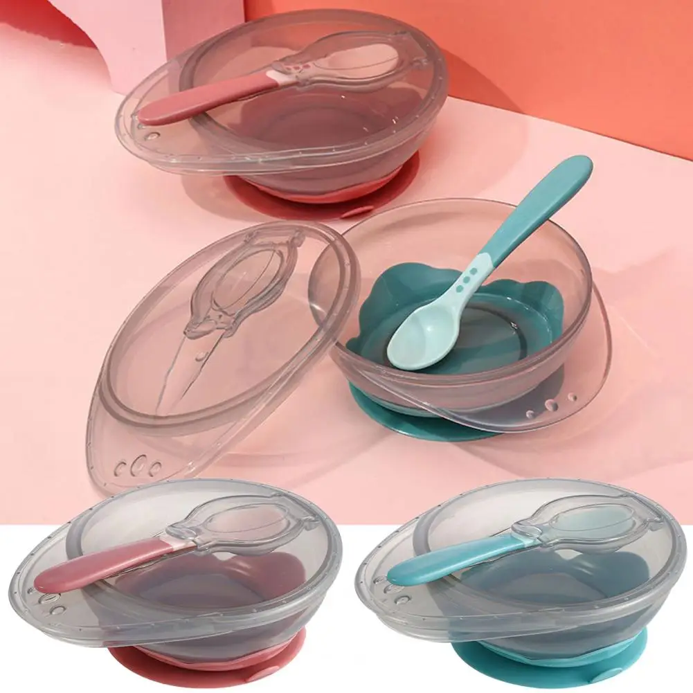 Baby Complementary Food Bowl with Spoon Suction Bowl Anti-scald Handle Non-slip Food-grade Easy to Clean Diet Training Daily Use