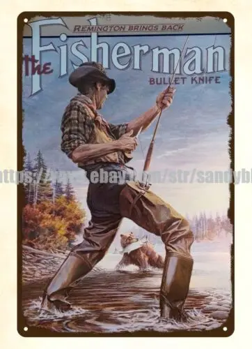 1986 Remington Bullet Knife fishing fisherman metal tin sign inside garage ideas sign