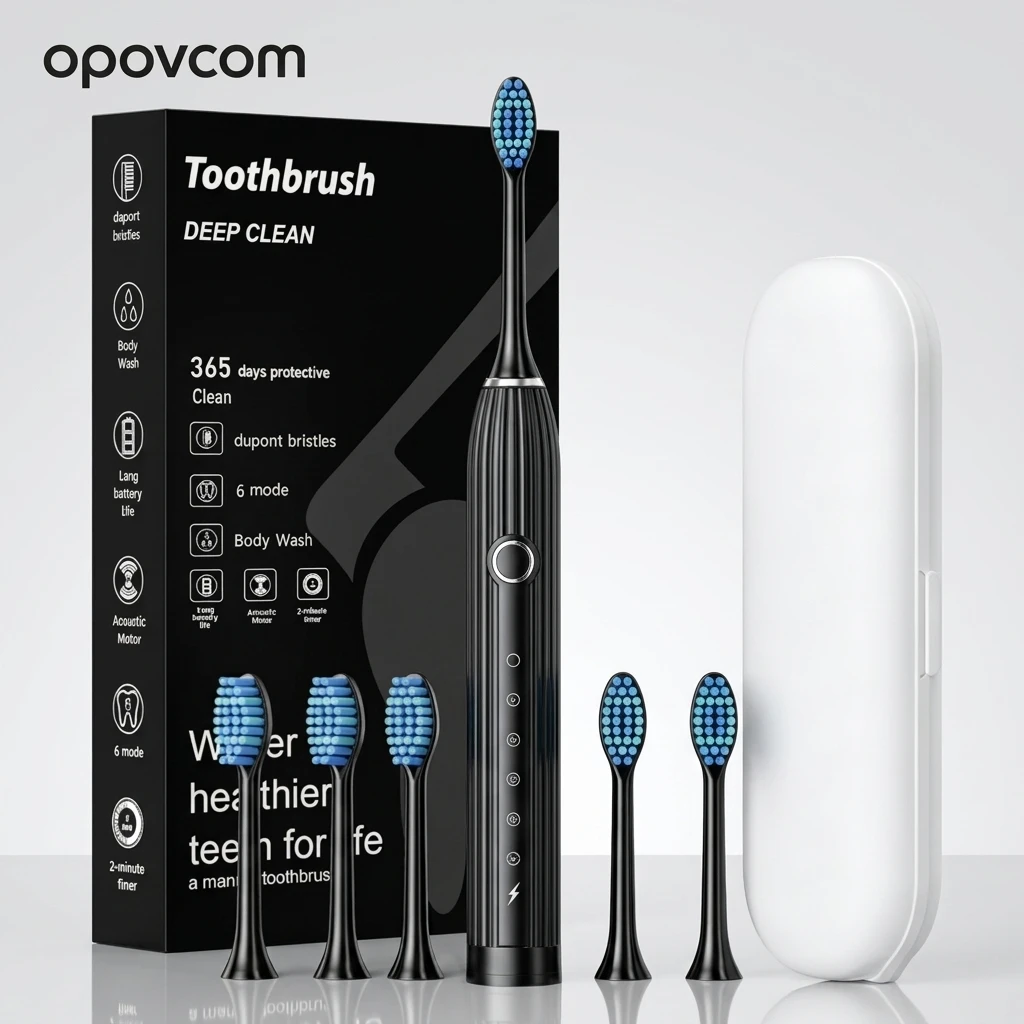 

Rechargeable Adult Sonic Electric Toothbrush IPX7 Waterproof 6 Cleaning Modes with Brush Heads Travel Case for Home Travel Oral