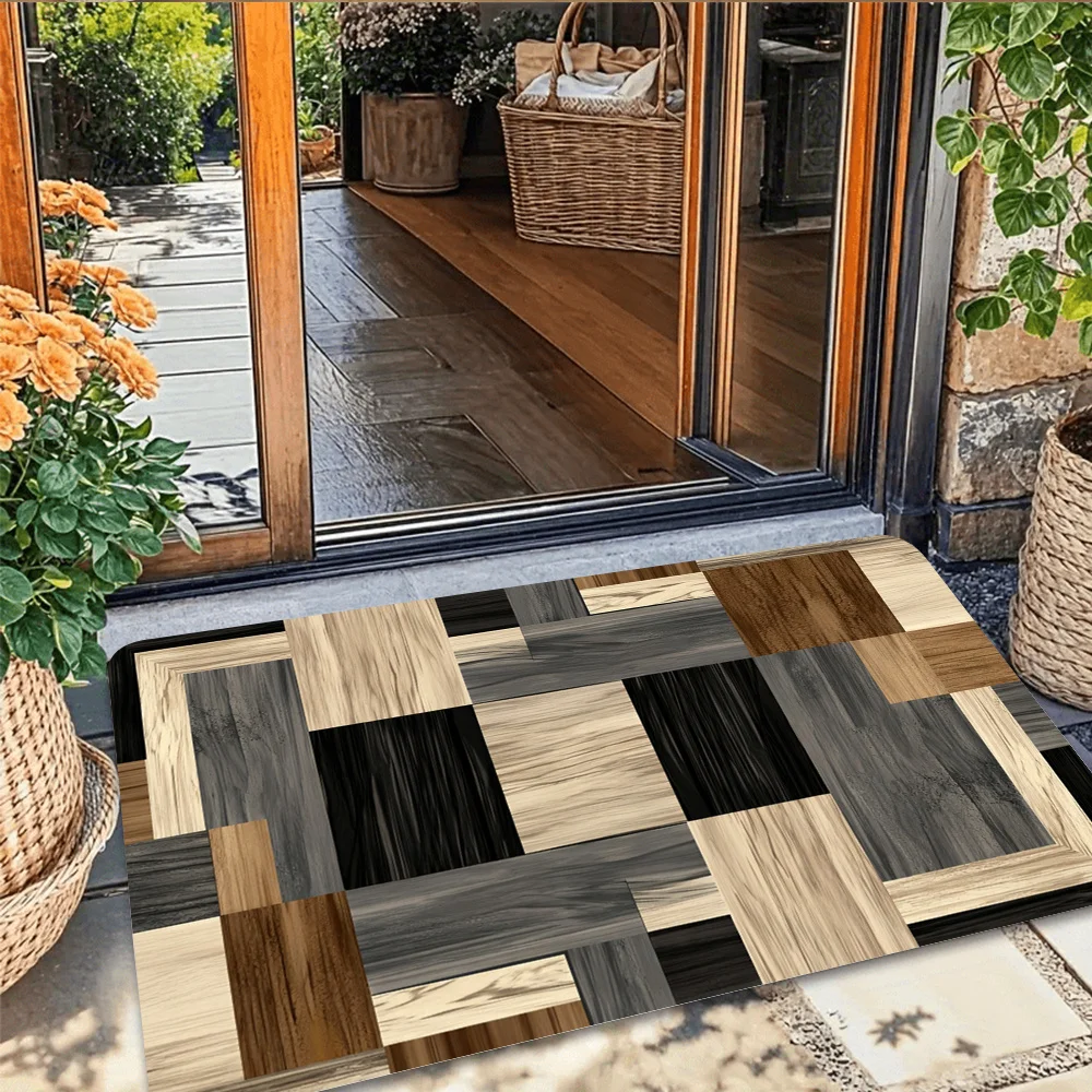 Attractive Decorative Accent Non Slip Doormat Chic Geometric Motif for Farmhouse Indoor Entry and Front Porch Practical Use