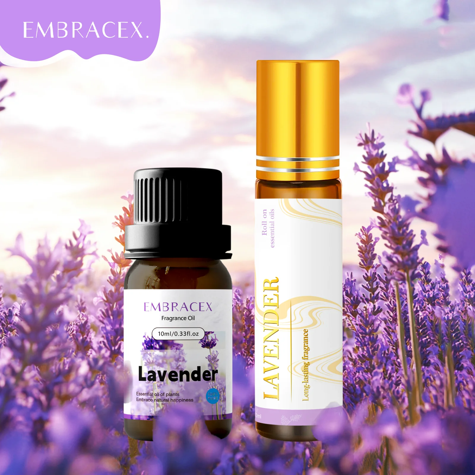 

2PC/1PC 10ml Lavender Essential Oil Roller Bottle - Pure Lavender Essential Oils for Aromatherapy Skin Care Relaxation perfume