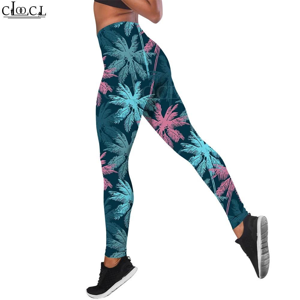 CLOOCL Moda Donna Legging Acquerello Modello di albero di cocco Pantaloni stampati in 3D per allenamento femminile Push Up Jogging Legging sottile