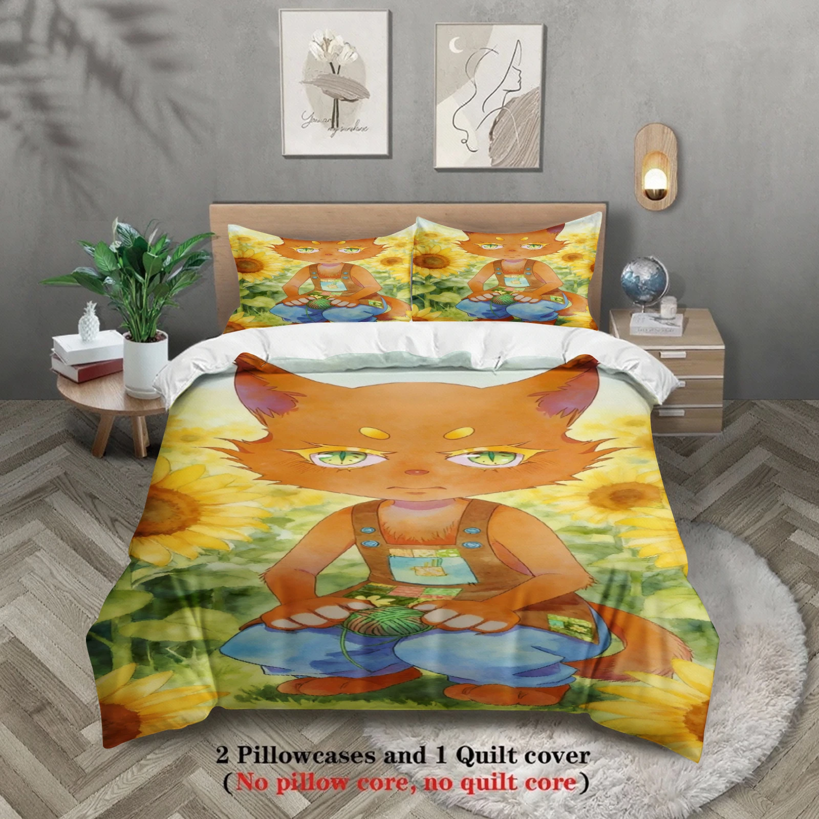 Yellow Bedding Set Softville Cozy Town Cute Fern the Quilt Fox With Duvet Cover & Pillowcase For Children's Bedroom Decor