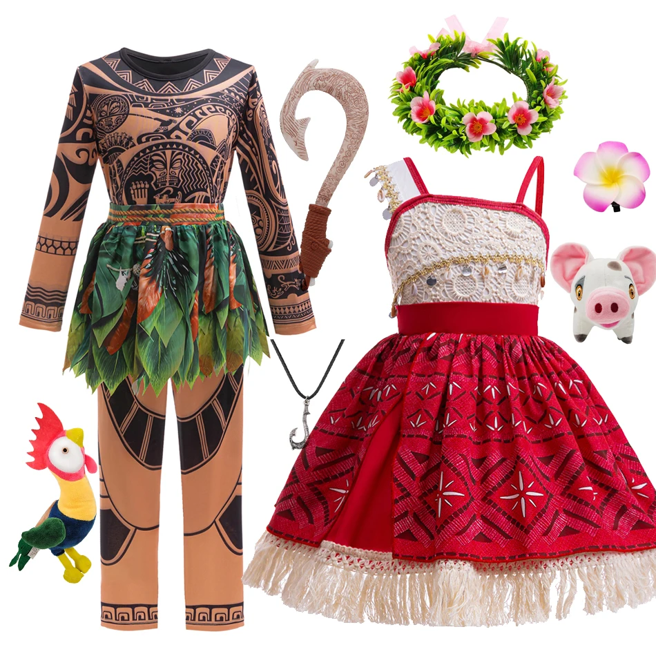 Moana 2 Maui Costume Little Boys Girls Vaiana Dress Up Outfits New Year Kids Role Playing Clothes Purim Festival Sets