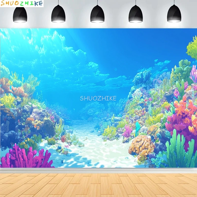 Фон для подводной фотографии с тропическим морем, рыбами, растениями на коралловом рифом, дикой природой, волнами, фон для фотостудии UN-05