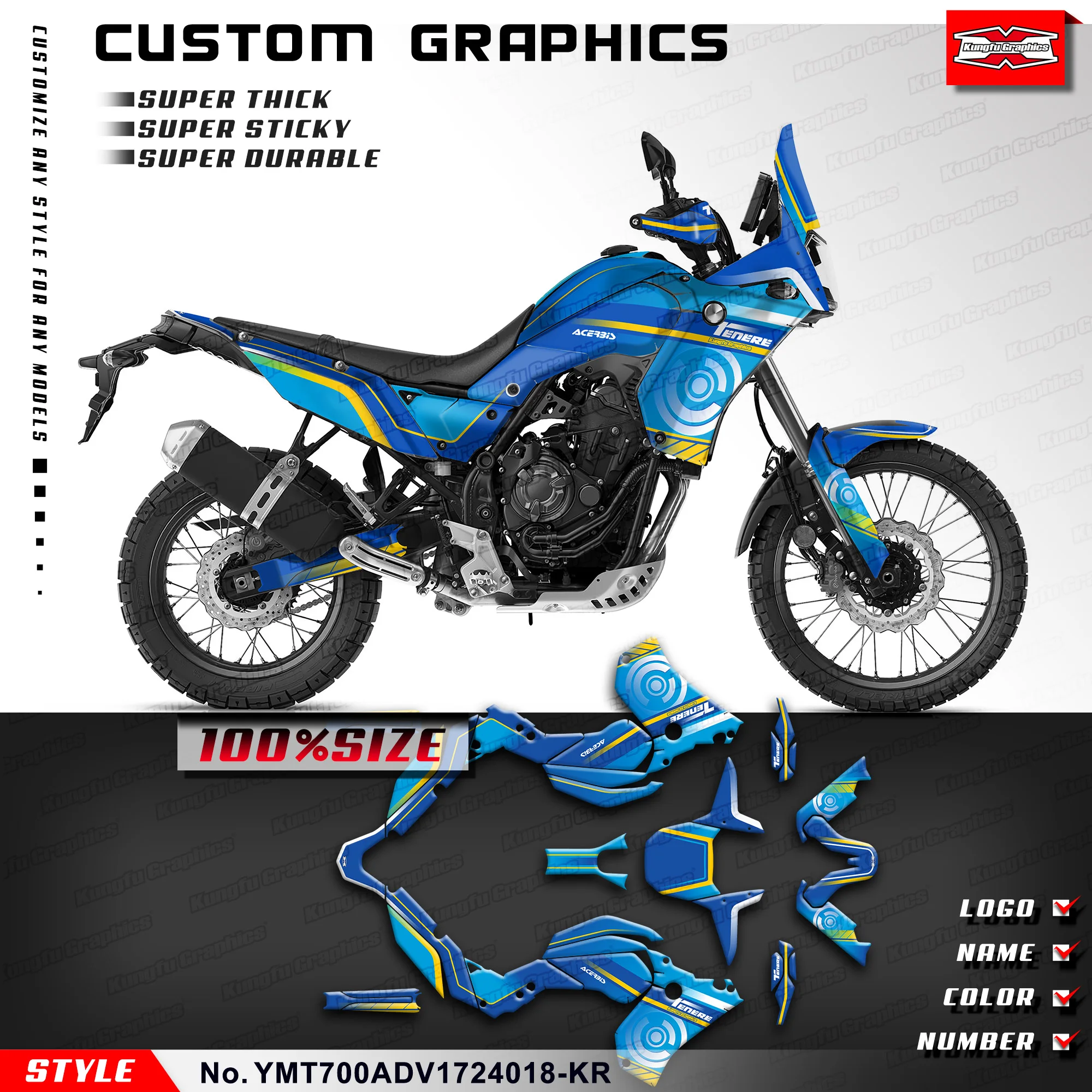 

Набор графических наклеек KUNGFU GRAPHICS для Yamaha Tenere 700 T700 T7 2017 2018 2019 20 21 22 23 24, Décor, YMT700ADV1724018-KR