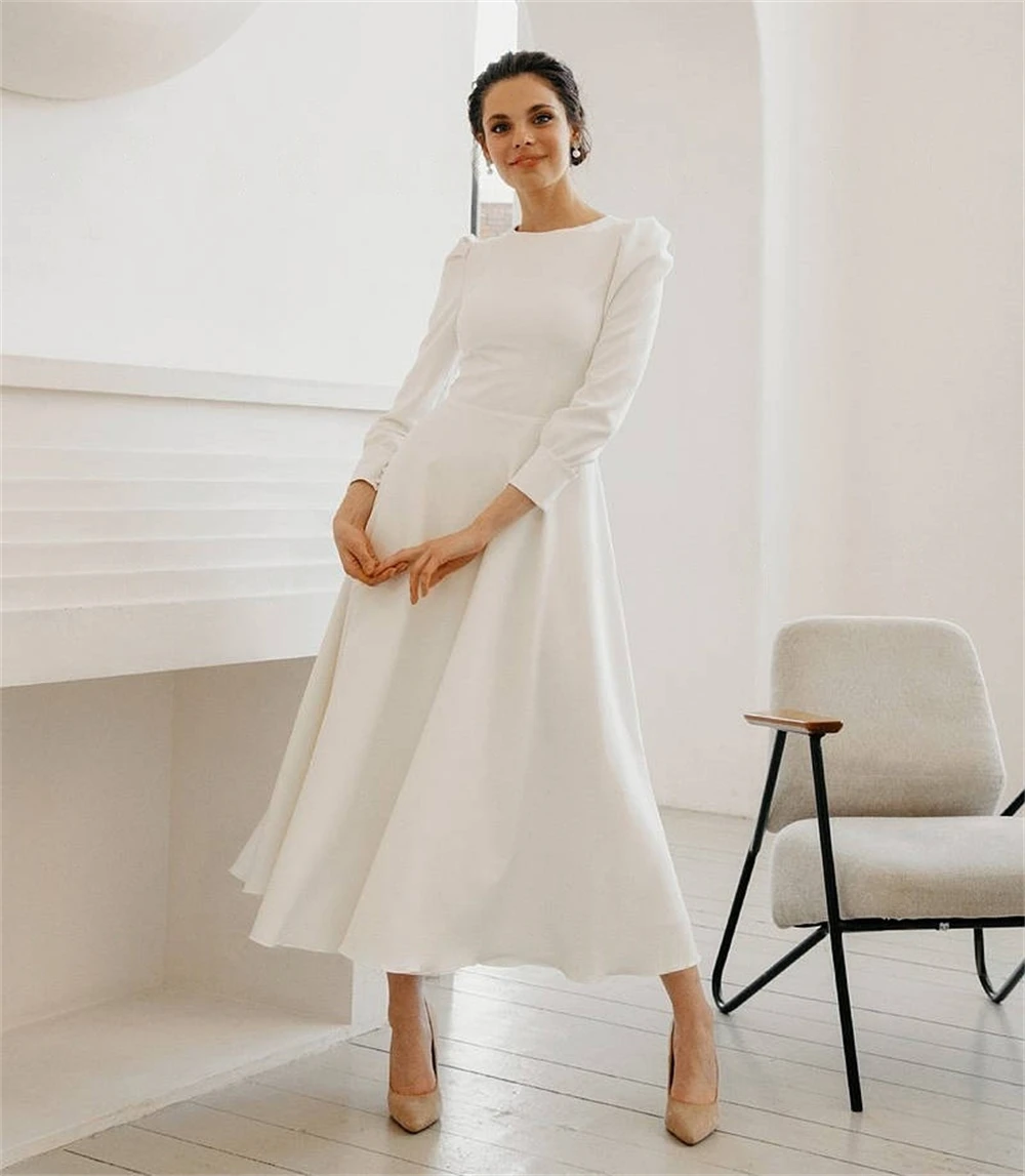 

Customized Elegant Ivory Jersey Evening Dresses Dreamy Crew Neck Long Sleeves Bespoke Occasion Gowns Temperament Party Dress