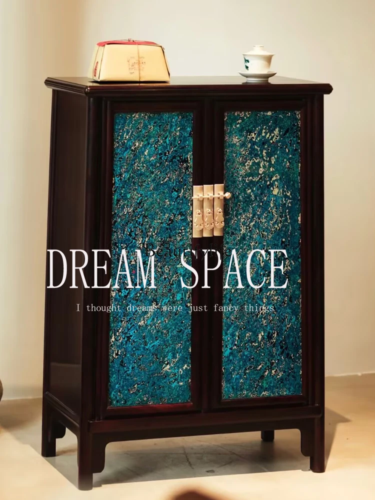 

Medieval wabi sandy wind solid wood porch cabinet home art decoration blue antique locker