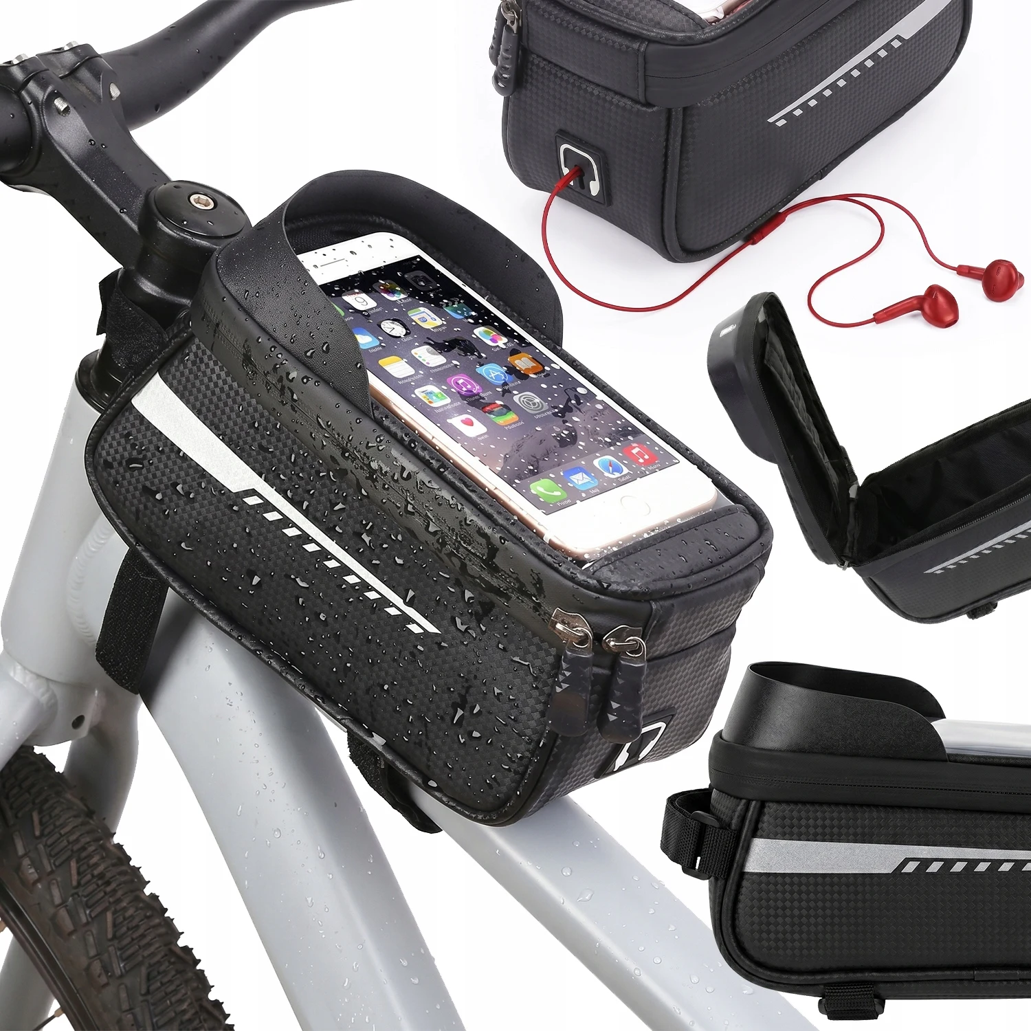Waterdichte fietstas met telefoonhouder Touchscreen fietshandvatframe-etui met extra opbergruimte Kabelgat voor MTB Road City Trekking Commute Touring GPS-navigatie Universele klittenbandbevestiging
