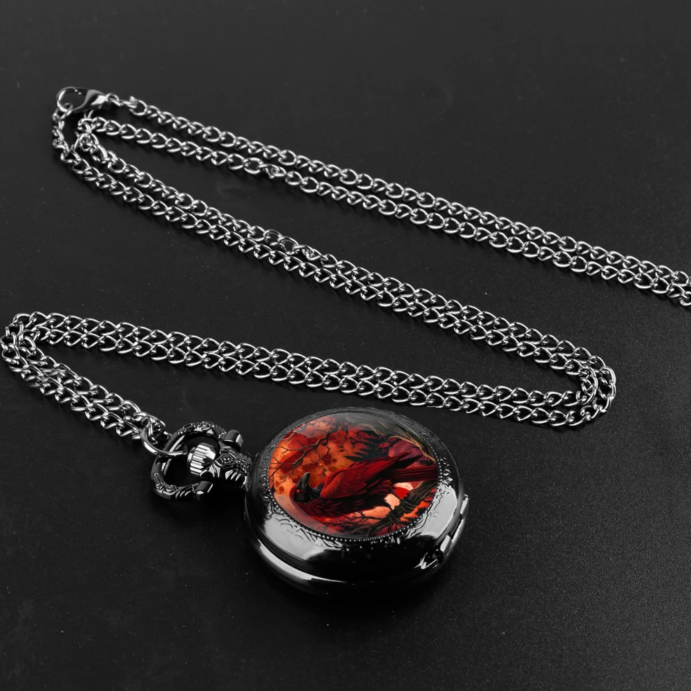 Montre de Poche à Quartz en Verre de Corbeau Rouge pour Cosplay d'Halloween, avec Cadran Numérique Arabe Durable, Cadeaux Créatifs pour Homme et Femme