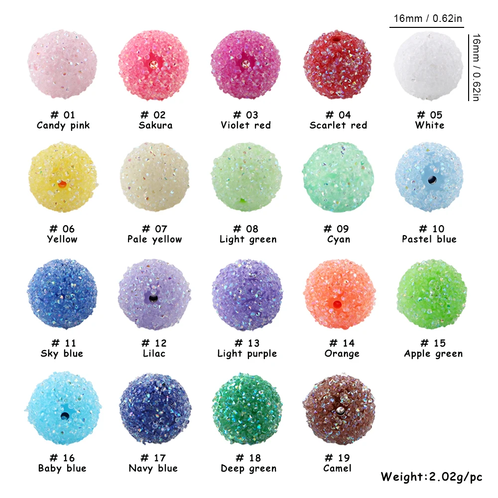 15Pcs 16MM Resin  Round Acrylic Beads Sugar Sand Pasting Process Fashion For Jewelry Making DIY Handmade Bracelets Accessories