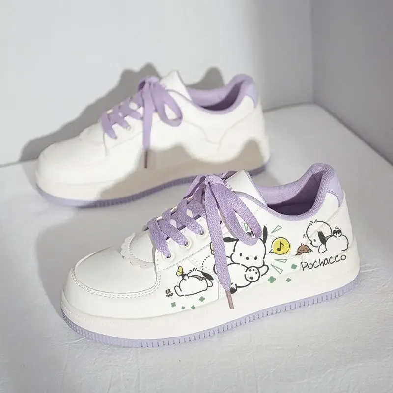 Sanrio Small Fresh Skateboard Shoes Pochacco Sneakers Kawaii Girl Small White Shoes Harajuku Breathable Versatile Women Shoes