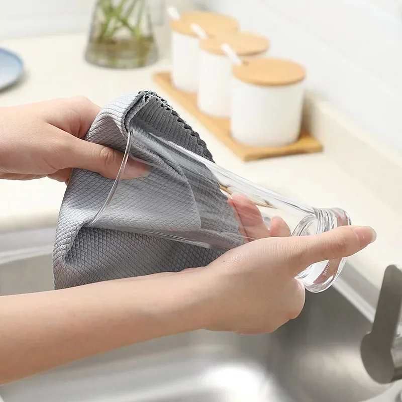 Microfiber Fish Scale Dishcloths Kitchen High Absorbent Oil-proof Washing Rag Glass Window Wipe Cloth Household Cleaning Cloths