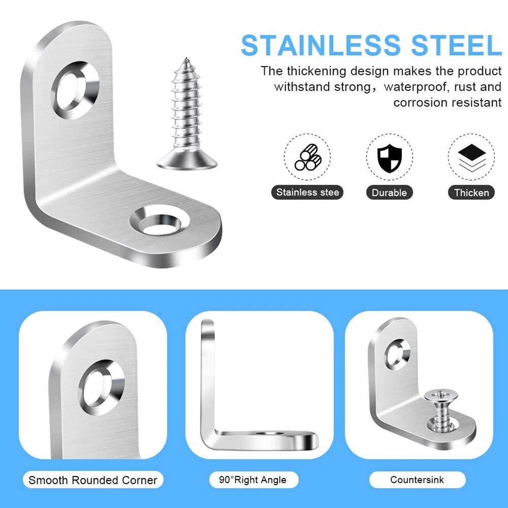 120PCS L Bracket Corner with 240PCS Screws, Corner Bracket, Angle Bracket Fastener for Wood Furniture Bedframe Cabinet