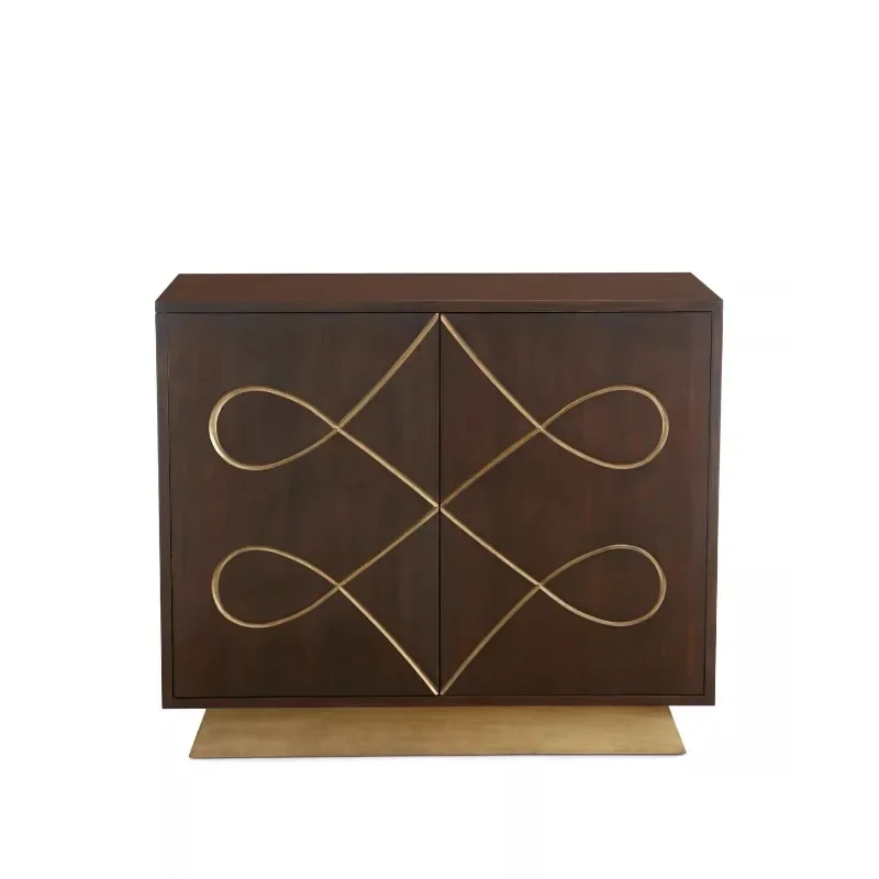 

Modern Wooden Cabinet with Gold Inlay and Geometric Design