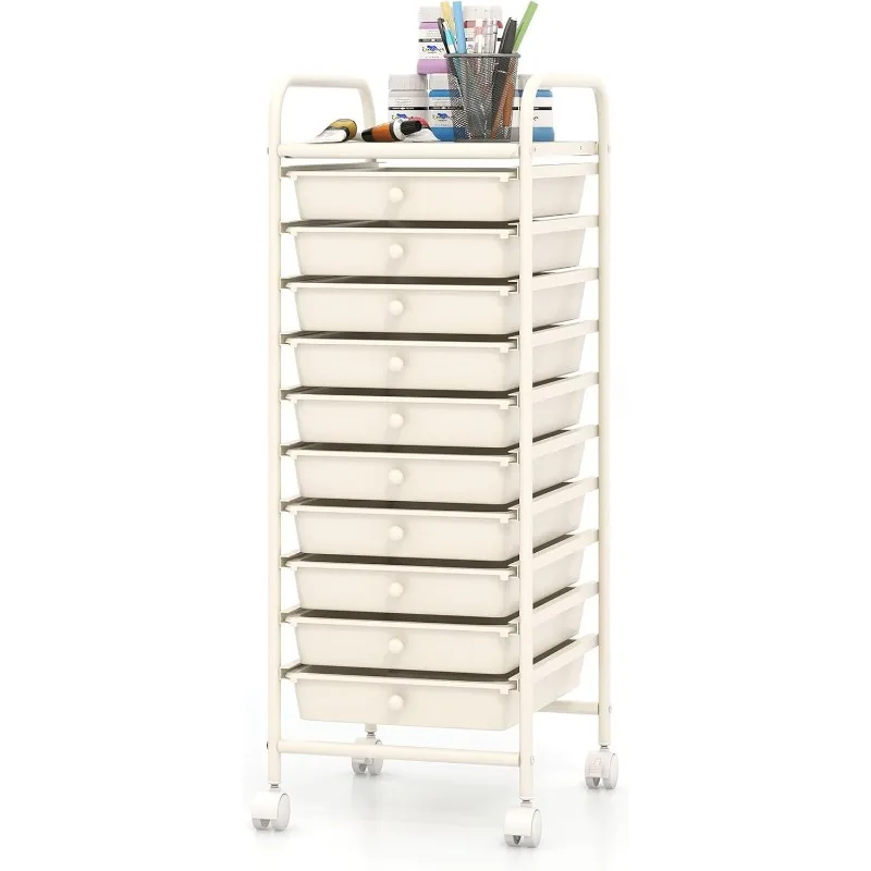 

10-Drawer Rolling Storage Cart, Utility Mobile Trolley with Removable Drawers & Universal Casters & 2 Brakes