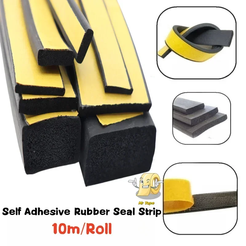 10m Self-adhesive Rubber Foam Sealing Strip EPDM Rubber Dust-proof Waterproof Strip Shock Absorbing Sealing Strip