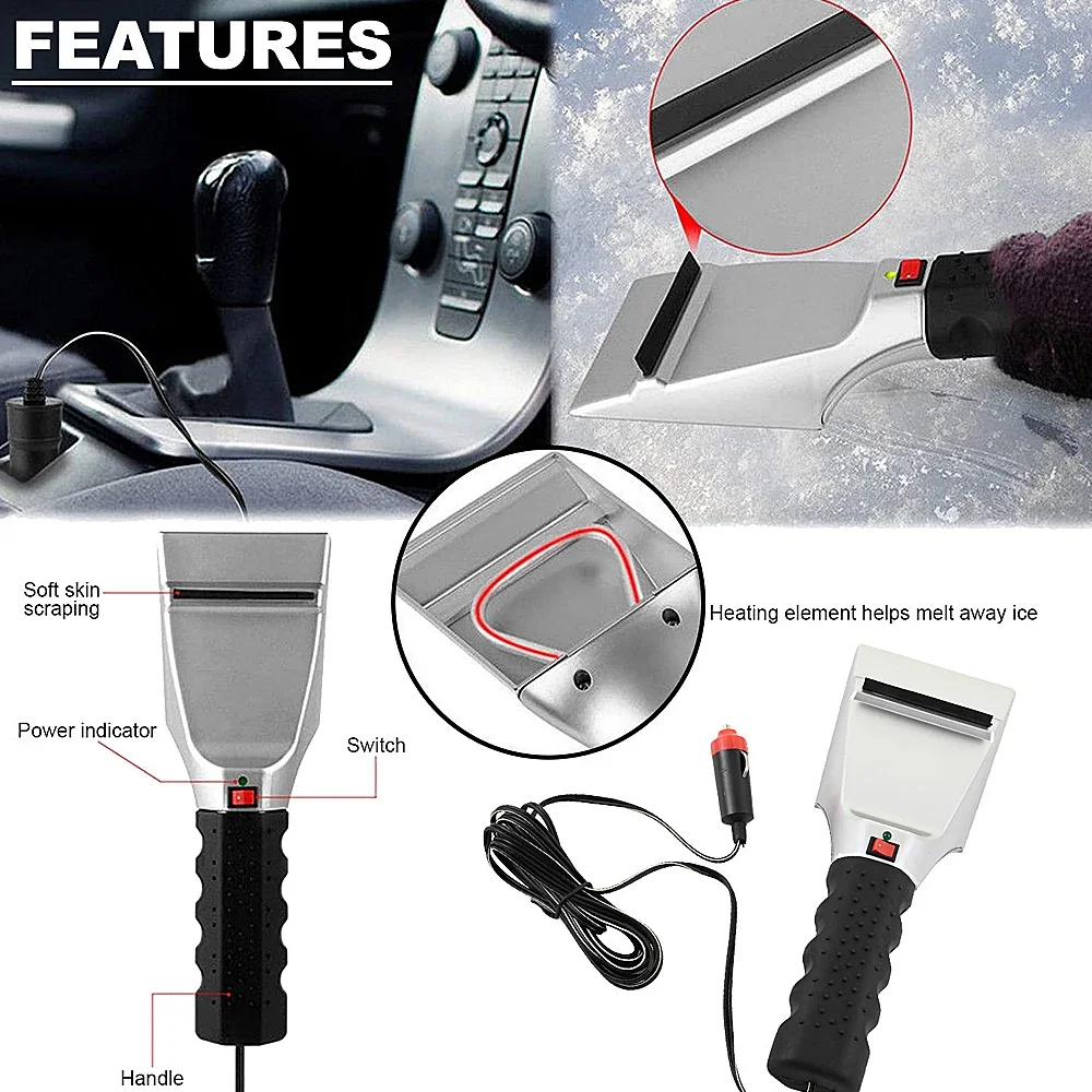 

12V Car Winter Cigarette Lighter Snow Shovel Electric Heated Ice Scraper Detailing Brush Car Windshield Snow Scraper Brush Tools