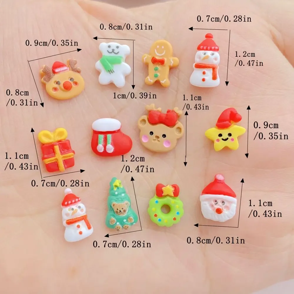 30Pcs Resin Christmas Cartoon Gingerbread Man Elk Snowman Flat Back Manicure Parts Embellishments For Hair Bows Accessories