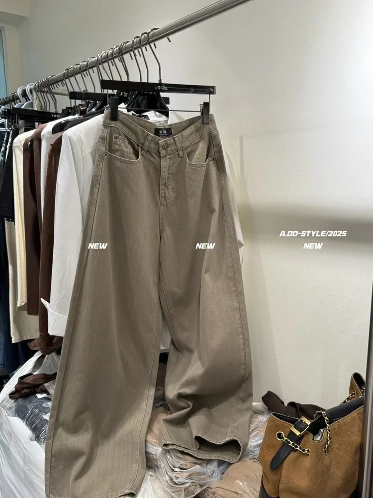 

Retro Waed Wide Leg Denim Jeans Women's Loose Straight Long Trousers Dongda Gate Autumn New Sle High Waist ket Detail