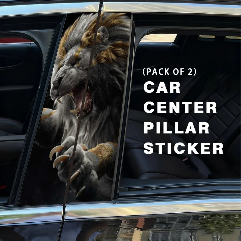 Best Seller 2Pcs Open Mouth Lion Car Stickers Waterproof For B-Pillar Door Glass Metal view 3