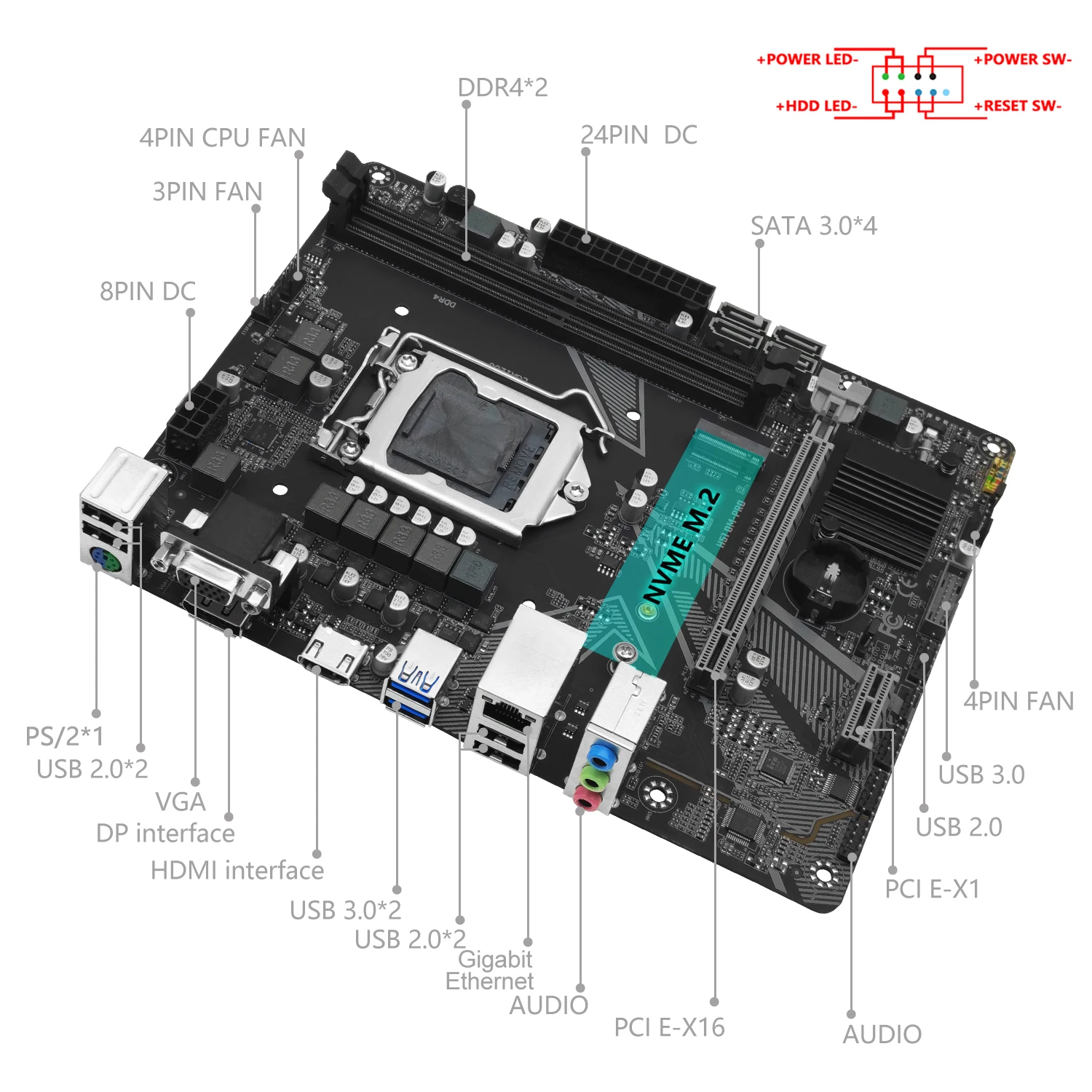 MACHINIST H511 LGA 1200 Motherboard Support Intel 10 11 generation DDR4 2400 2666 2933MHz 64G M.2 NVME SATA3.0 M-ATX