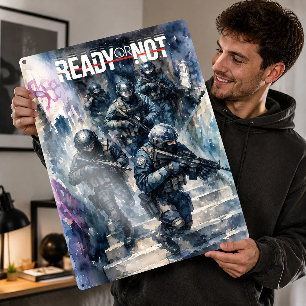 Ready Or Not Stairwell Squad Aluminum Poster Personalized Metal Sign Military Strategy Tribute Wall Art Enhances Collector Den