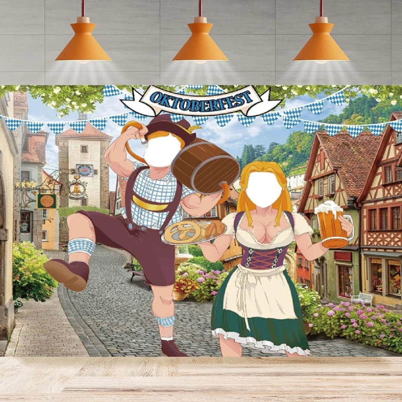 Photography Backdrop Bavarian Beer Festival Banner Props  Background For Oktoberfest Party Decor Face Pretend Play Party Games