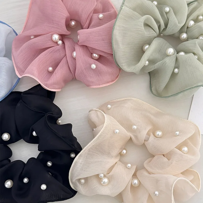 Haarband elastische Accessoires Krawatten Zubehör für Mädchen Frauen koreanische Big Scrunchie Fascinator beliebte Perle 2024 Mode Süßigkeiten