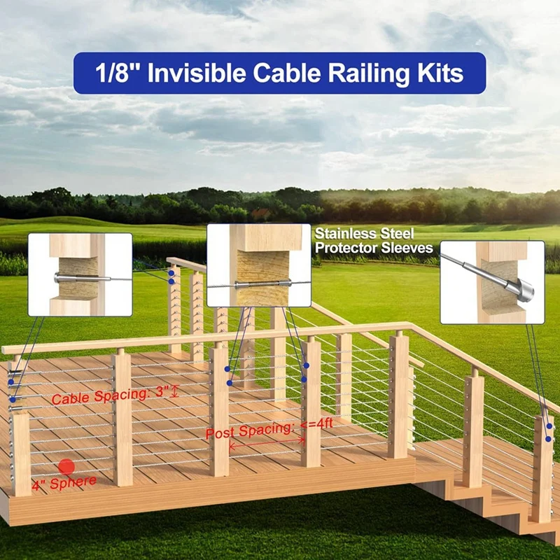 

10 Pairs 4X4in Invisible Cable Railing Kit, 1/8In Invisible Receiver And Swage Stud End For 2X2in,4X4in Wood/Metal Posts
