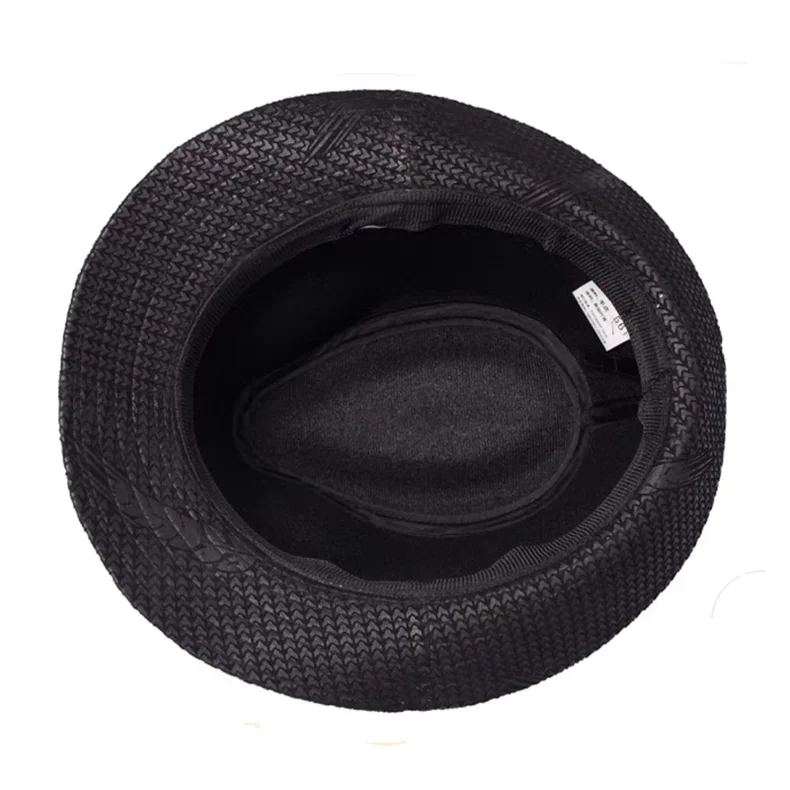 Fedora Hut Männer Frühling Winter Echtes Leder Wildleder Druck Schwarz GeometrieTop Hüte Für Frauen Britischen Herren Breite Krempe Durchführen – Detail 7