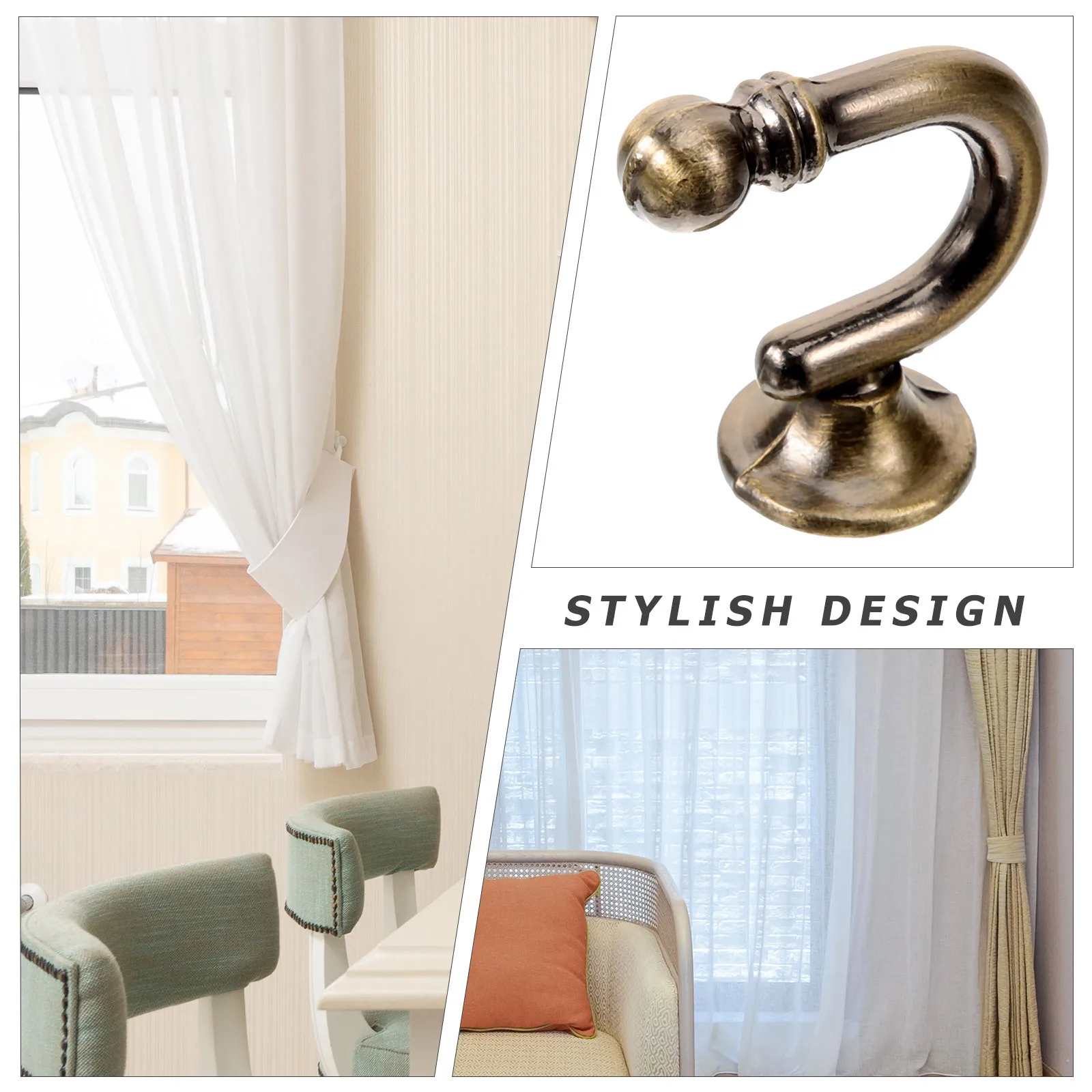 1 زوج الستار جدار هوك سبيكة مقاومة للصدأ مصقول سطح آمن رباط للستائر العائق لديكور المنزل خمر #6