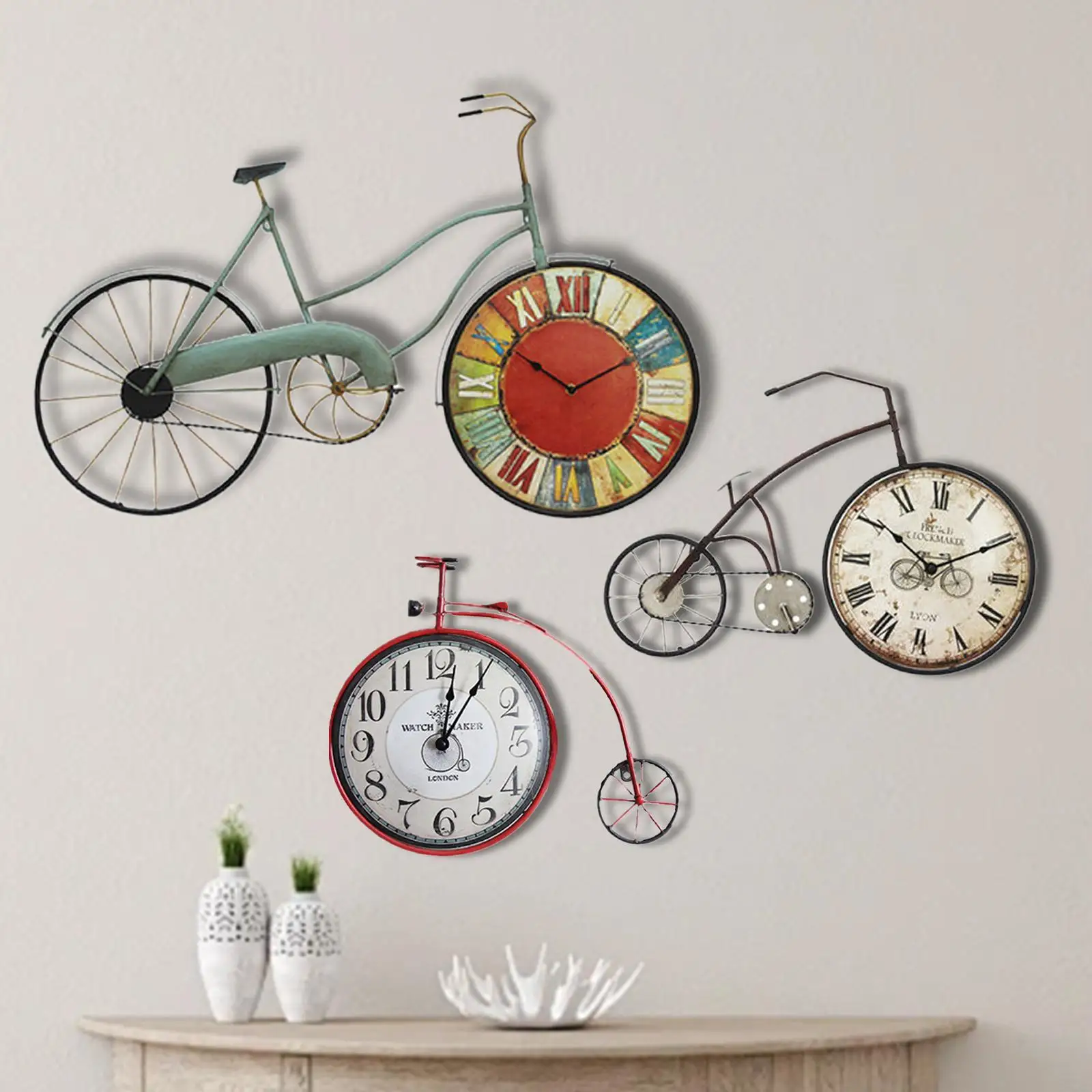 Wall Clock Decorating Novelty Gift Bicycle Clock Iron Clock Bike Clock for Apartment Hotels Office Living Room Classroom