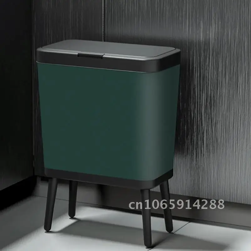 

Type Creative Dustbin High Foot with Lid Large Capacity Press Garbage Trash Bin Plastic Can Office Kitchen Container 15L Waste