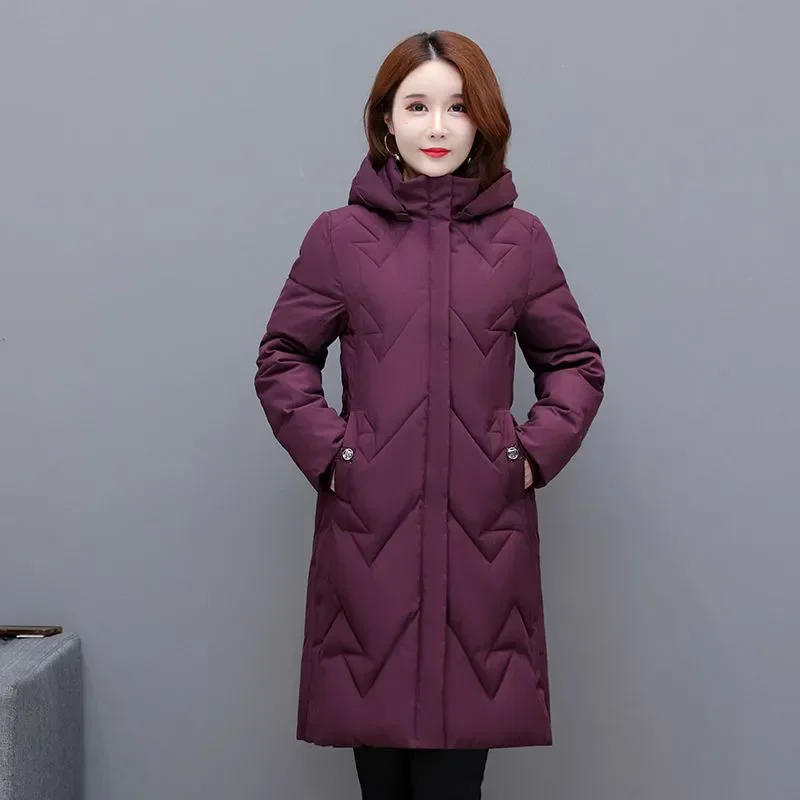 2024 Winter New Down Cotton-Padded Jacket Women's Overcoat Mid-length Plus Size Thicke Warm Parka Slim Hooded Cotton-Padded Coat