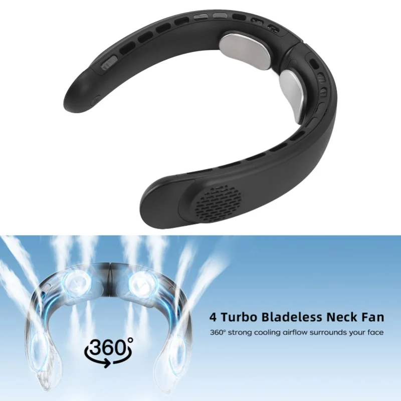 Portable Bladeless Neck Fan With LED Display 3600MAh Battery Operated Wearable Personal Fan Leafless USB Rechargeable Headphone