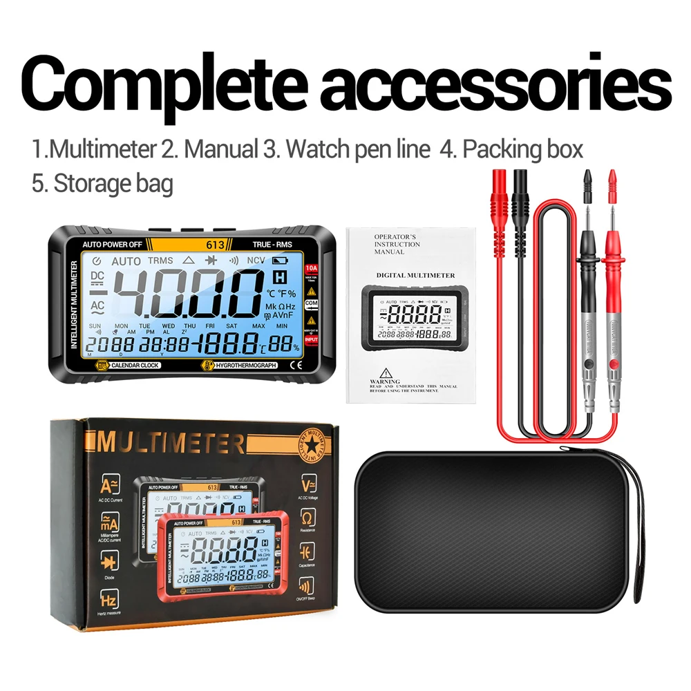 LCD Display AC/DC Digital Multimeter Ultraportable True-RMS Multimeter Hygromter/Thermometer/Multi Tester Electrician Tool