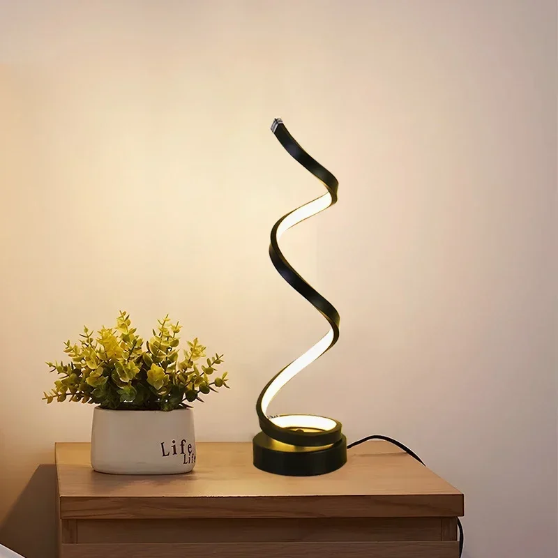 Imagem -03 - Modern Eye Protection Led Table Lamp Desktop Luzes Decorativas para Sala de Estar Quarto Cabeceira Estudo Preto Branco Iluminação Espiral