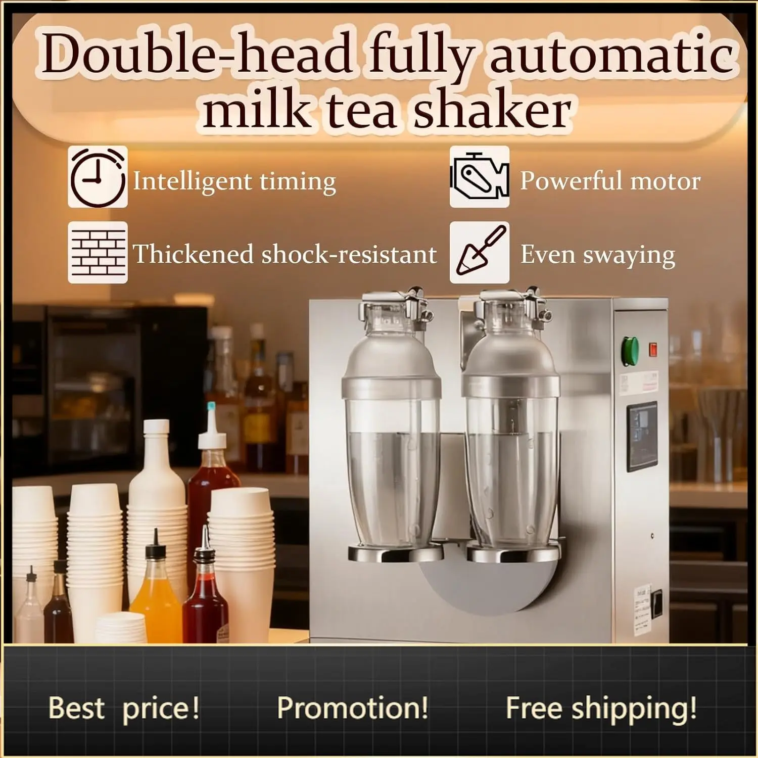 

Milk Tea Shaker Machine, Dual-Cup Automatic Drink Shaker for Bubble Tea, Juice, Coffee, Milkshake, Wine，Smoothies, 120w High-Tor