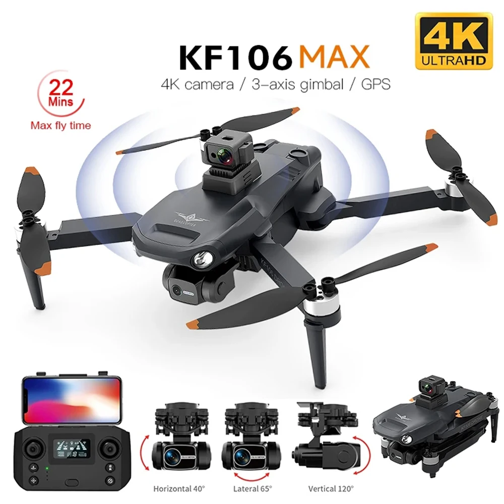 KF106 / KF106 Max GPS Drone 4K Profesjonalny 3-osiowy gimbal z kamerą HD 2.4G WiFi Bezszczotkowy silnik RC Quadcopter VS KF102 Drone