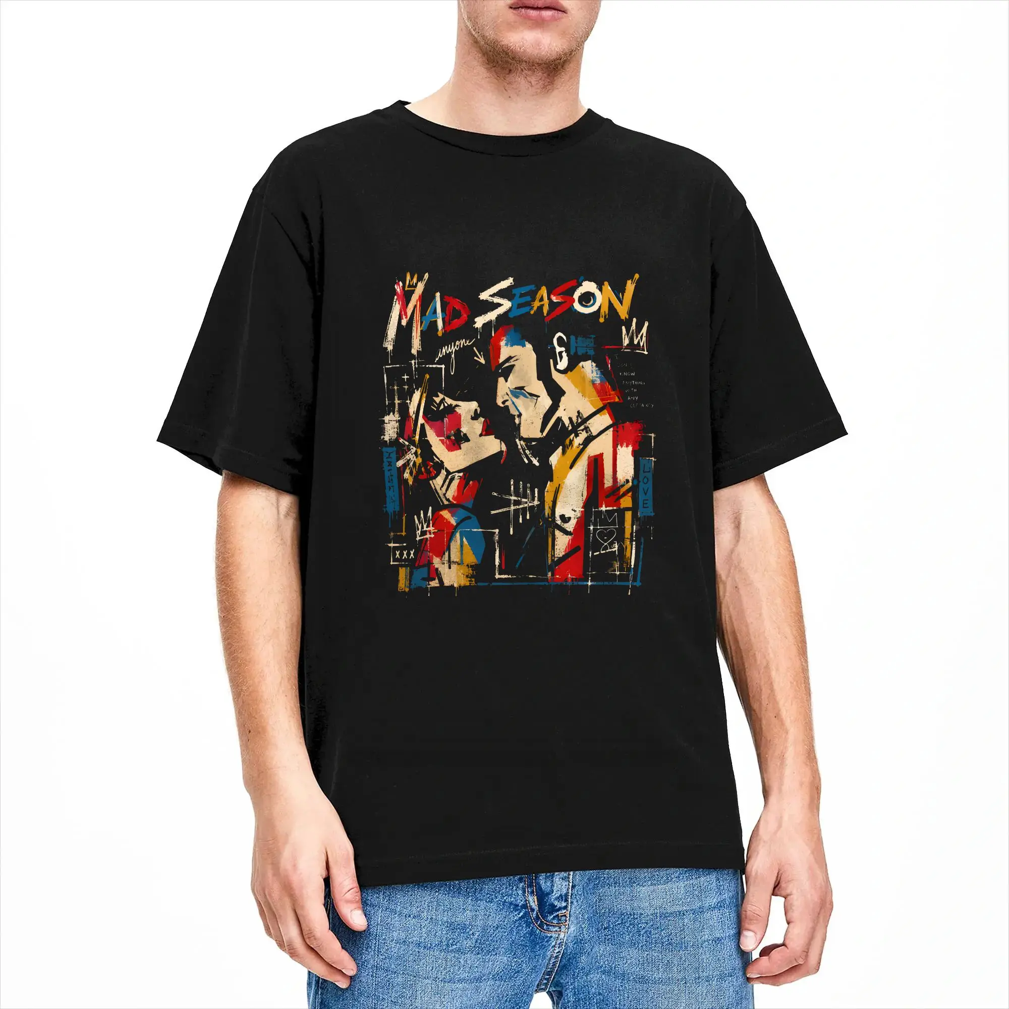 Mad Season Abstract Graffiti Collage Painting Art T-Shirt Summer Y2K Casual T-Shirts Pure Cotton Tee Shirt For Men's Casual Tees