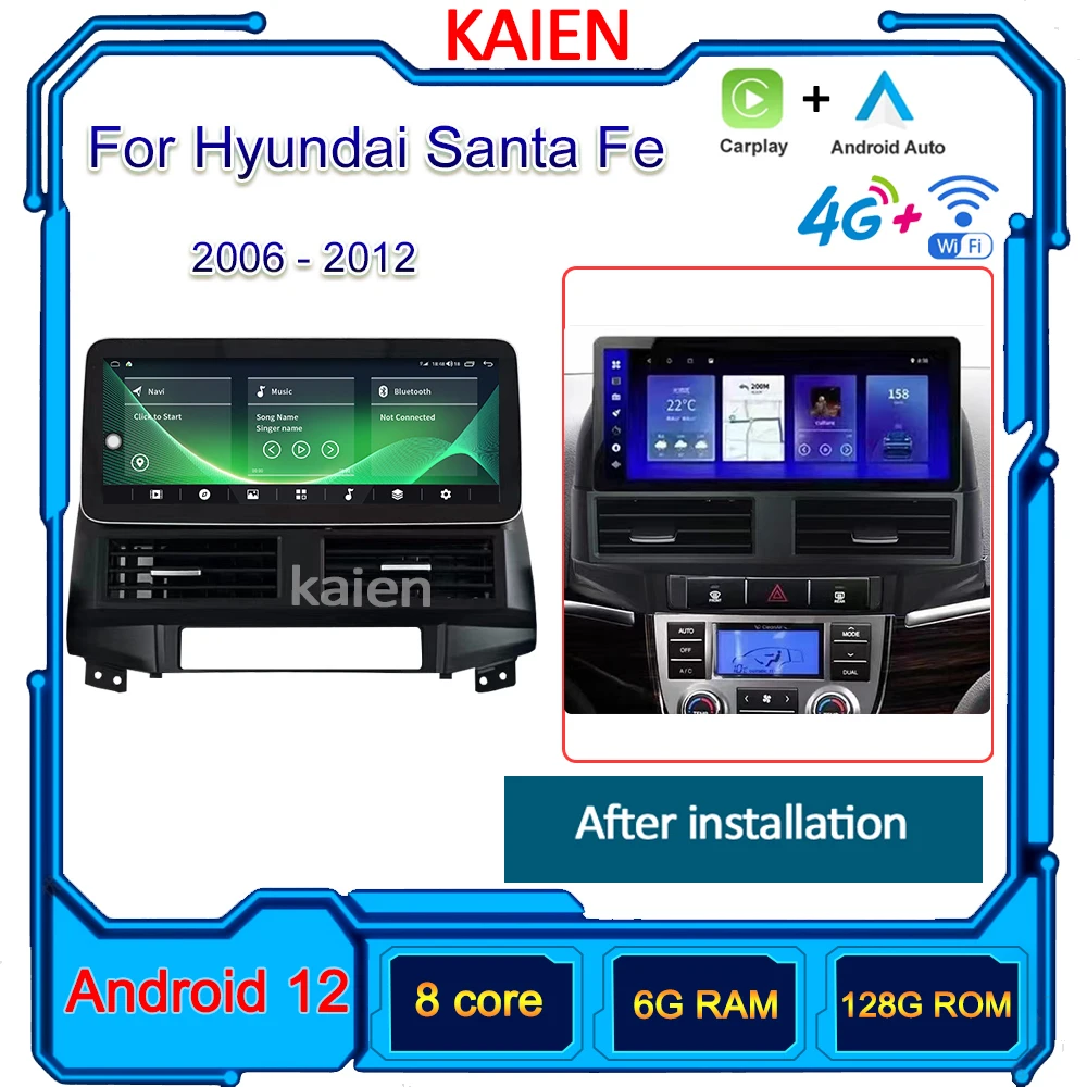 KAIEN-Autoradio Android 12 avec Navigation GPS, Lecteur de Limitation DSP, 4G, WIFI, Vidéo et Musique, Stéréo, pour Voiture Hyundai Santa Fe (2006-2012)