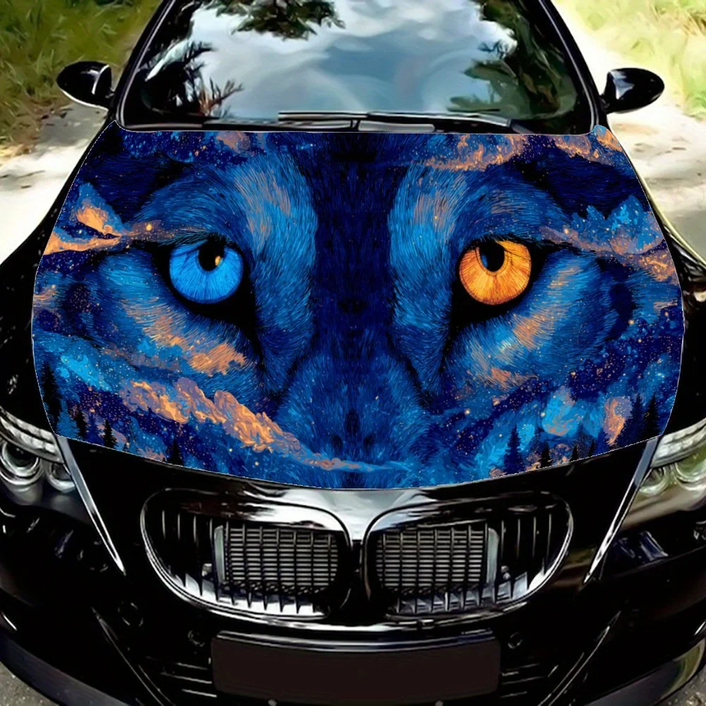

Wolf Blue and Yellow Eyes Car Hood Sticker, Personalized & Trendy Auto Art Decal, Self-adhesive Waterproof Car Exterior Vinyl Wr