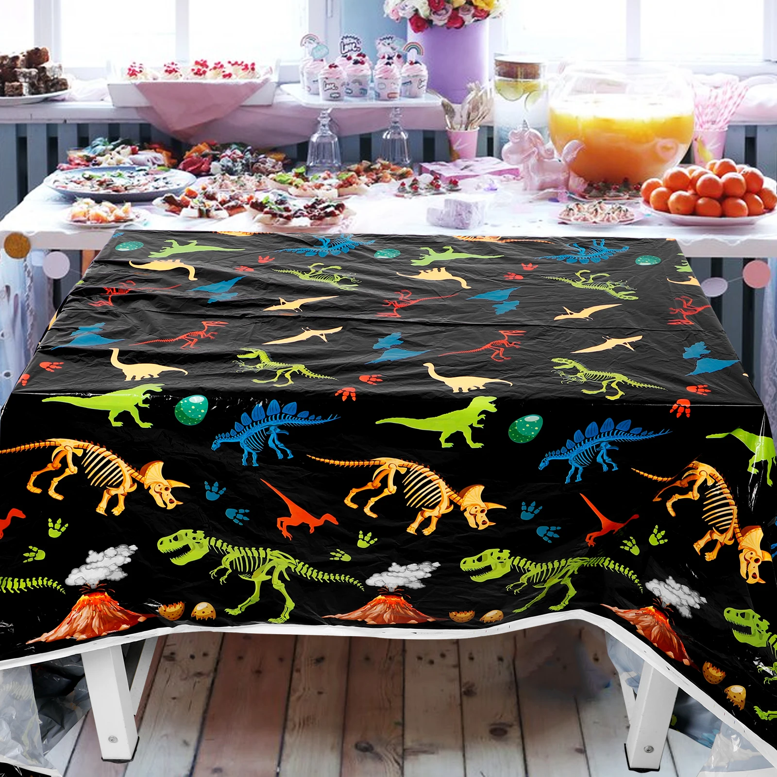 

Dinosaur Fossil Tablecloth Disposable Birthday Party Cover Plastic Single Use Decor Dinner Festival Home Kitchen