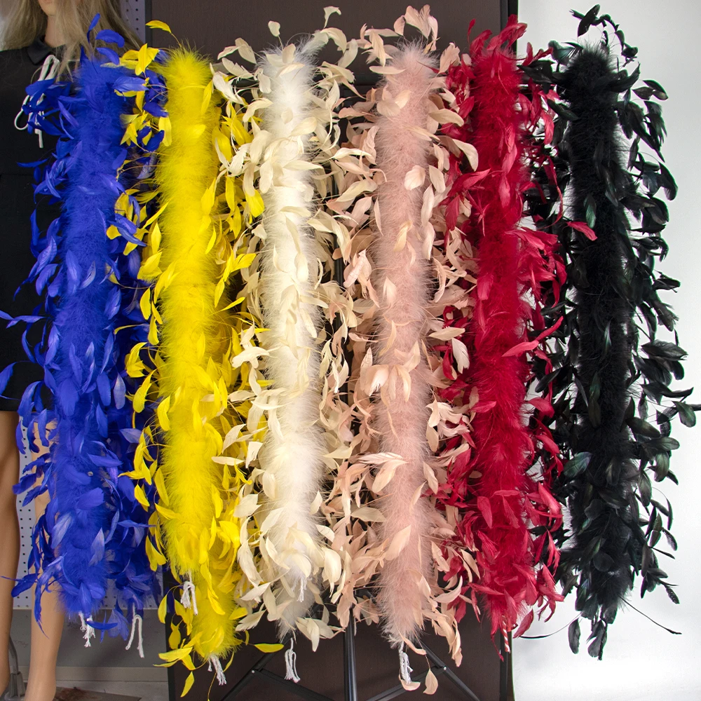 

Multicolor Marabou Feather Boa 50g 2M With Rooster Tail Feathers for Burlesque Carnival Stage Performance Props Plumes Boa Shawl