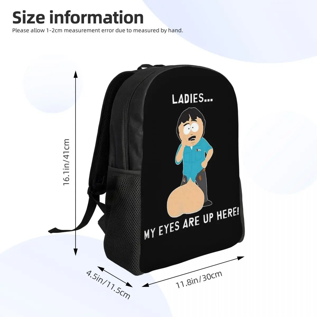 Randy Marsh Ladies My Eyes Are Up Here Rucksack, Tagesrucksack, großes Fassungsvermögen, Kinder-Büchertasche, Schultasche, Umhängetaschen für Männer und Frauen