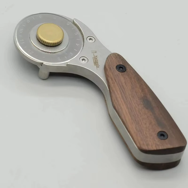 Nattools 45mm Rotary Cutter Leather Craft Knife Stainless Steel Retractable Blade Full Metal Walnut Handle Tool view 4